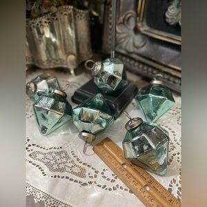 teal green glass diamond mercury glass Christmas tree ornaments kugal holiday